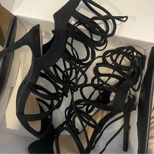 Lace Up Black Suede Heels